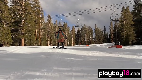 sexy badass babes enjoy snow boarding while all naked